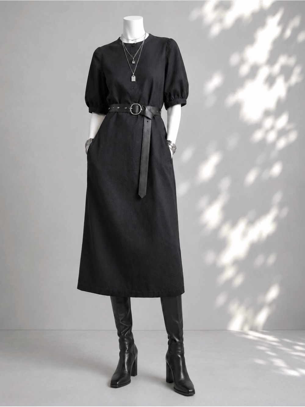 Goop G. Label Black Minimalist Shirt Dress XL Linen Cotton Popover Midi Shift